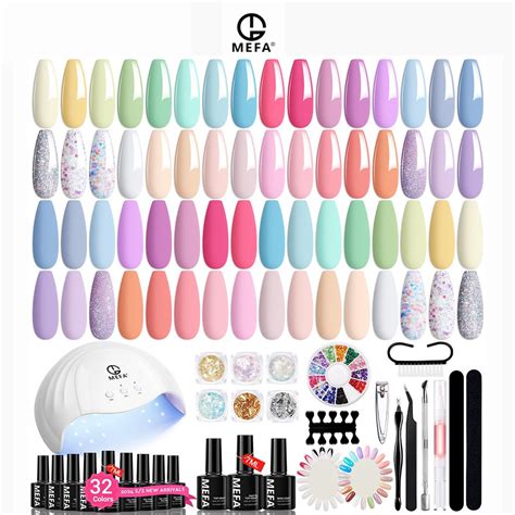 Jual MEFA Gel Nail Kit Polandia Dengan UV Light Warna Summer Gel Nail Kit Pastel Bright Hot