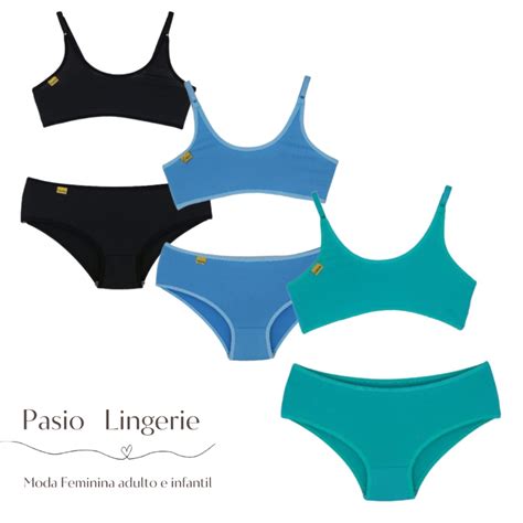 Kit Conjuntos Feminino Liso Menina Moça Calcinha e Sutiã Top Lingerie Infanto Juvenil Shopee