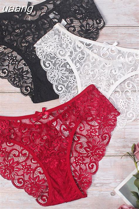 Uaang Lace Embroidery Sexy Panties Women See Through Lingerie Comfortable Briefs Low Rise Panty