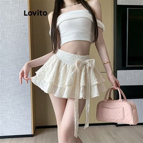 Lovito Saias Casuais De Renda Lisa Para Mulheres Lna Shopee Brasil