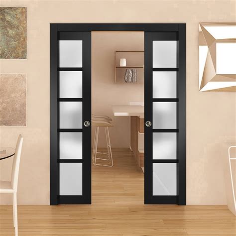 Sliding Interior Double Pocket Doors|Quadro 4002 Black Matte with