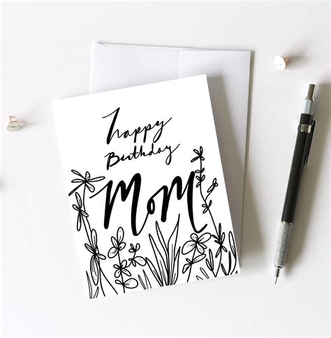 Printable card mom birthday happy birthday mom simple card | Etsy