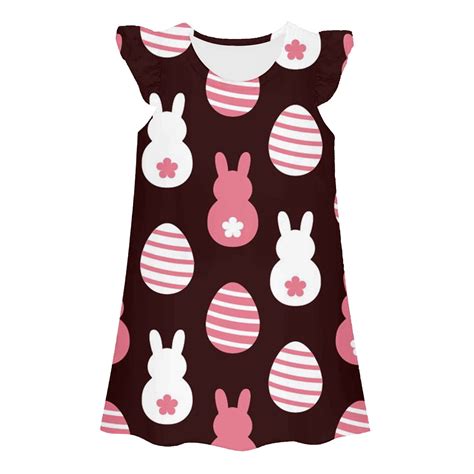 2026 Toddler Girls Dresses Cartoon Rabbit Eggs Print Easter Flying