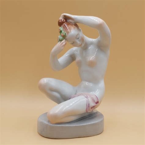 VINTAGE NUDE WOMAN Porcelain Nude Lady Figurine by Klára Garbera Hungarian Aquincum Budapest