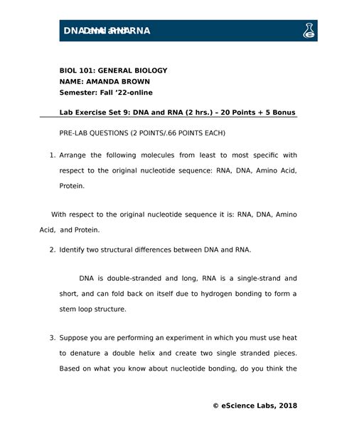 Module 9 Dna And Rna Escience Biology Lab Workbook Biol 101