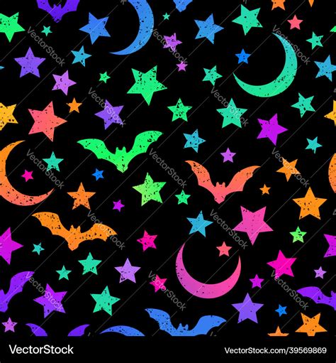 Seamless Pattern Of Multicolored Bright Bats Moon Vector Image