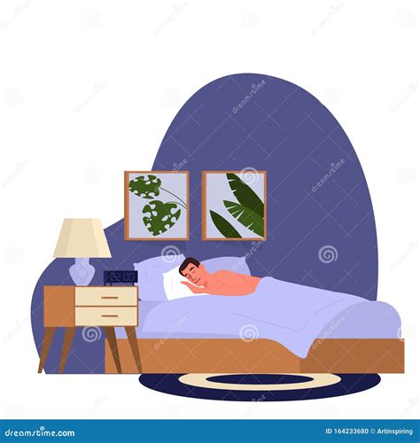 Man Sleep Person Rest In The Bed On The Pillow Late At Night Stock