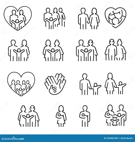 Types of Family Structures. Thin Line Icon Set Stock Vector