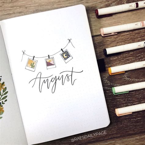 August Bullet Journal Polaroids Theme Raes Daily Page