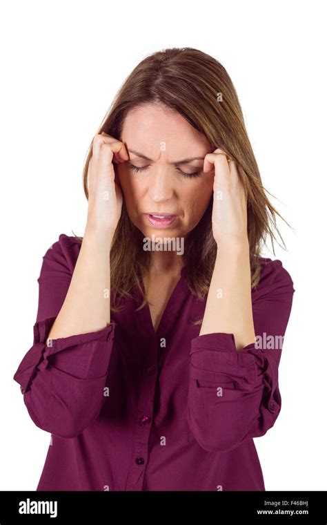 Pretty Brunette With Headache Stock Photo Alamy