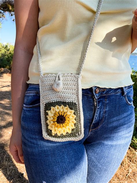 Crochet Phone Bag Sunflower Mini Bag Phone Case Cell Etsy