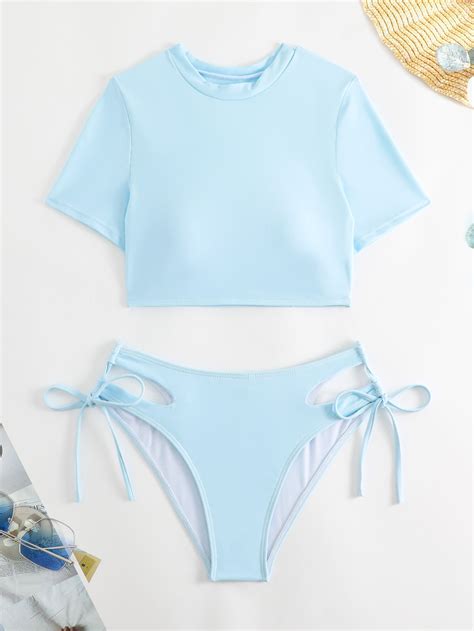 Nouveau Arrivé Pur Couleur Bikini Avec Côté Cravates Fendu sexy Bikini Maillot De Bain