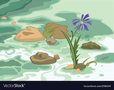 Cartoon Flowers Stones And Brook Royalty Free Vector Image