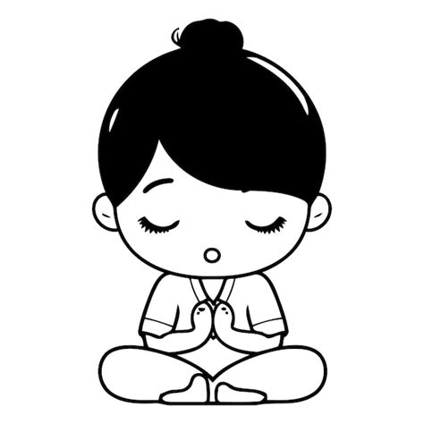 Una niña linda meditando en la posición del loto Vector Premium