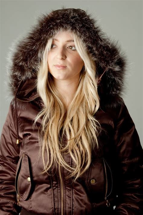Portrait Of Model Wearing Hood Jacket Stock Photo Image Of