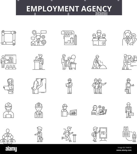 Employment Agency Line Icons Signs Set Vector Employment Agency