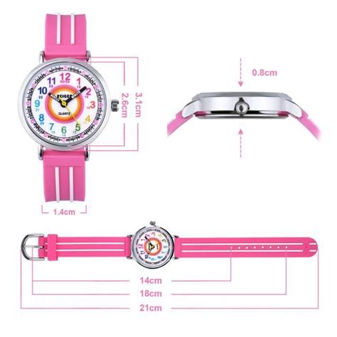 Montre Enfant Fille Zeiger Pédagogique Rose Arc en Ciel 12 24H Bracelet