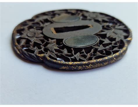 Tsuba En Fer Pour Sabre Japonais Wakizashi Japon Periode Edo