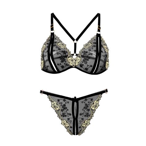 Sexy Three Point Bra Set Perspective Temptation Passion Lingerie Set Crotchless Night Uniform