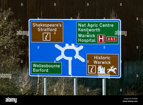 Road Sign At Junction 15 Exit Of M40 At Longbridge Roundabout Warwick