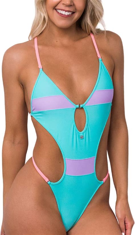 Wicked Weasel Sexy Shoreline One Piece Bikini Swimsuit Adjustable Strap V Neck Thong Bathing
