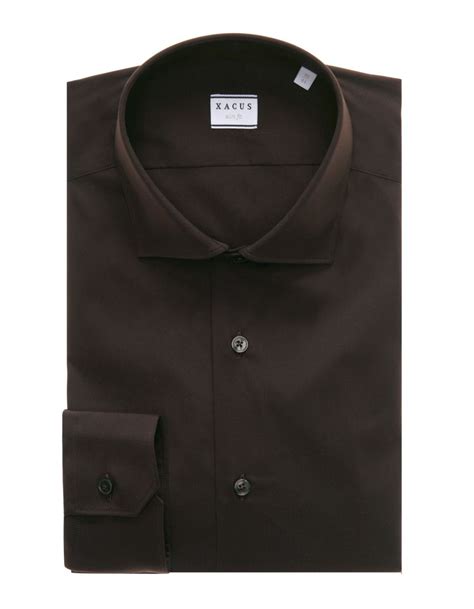 Camicia Collo Francese Piccolo Tinta Unita Tela Marrone Da Uomo Xacus