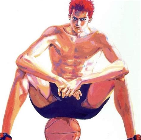 A Painting Of A Man Sitting On Top Of A Basketball Ball With His Shirt Off