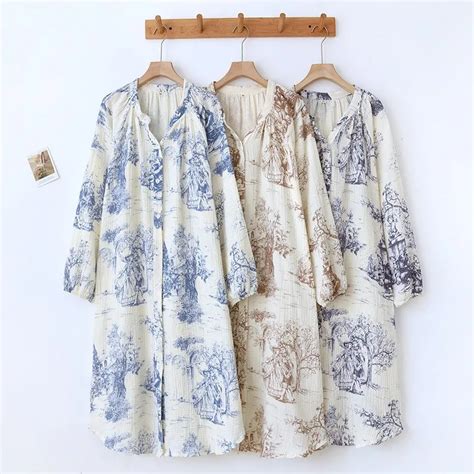 Pure Cotton Gauze Nightgown Floral Print Pajamas Dress Sleepwear Women S Lingerie Home Wear