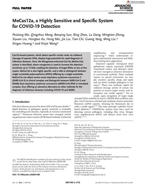 Mecas A A Highly Sensitive And Specific System For Covid Detection