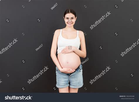 Naked Pregnant Womans Belly Wearing Opened Stock Photo 1902495448 Shutterstock