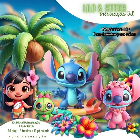 Imagens Da Lilo E Stitch - Ilustrações Lilo e Stitch Png Baby Fofo Kit Digital 3D • DMK Studio