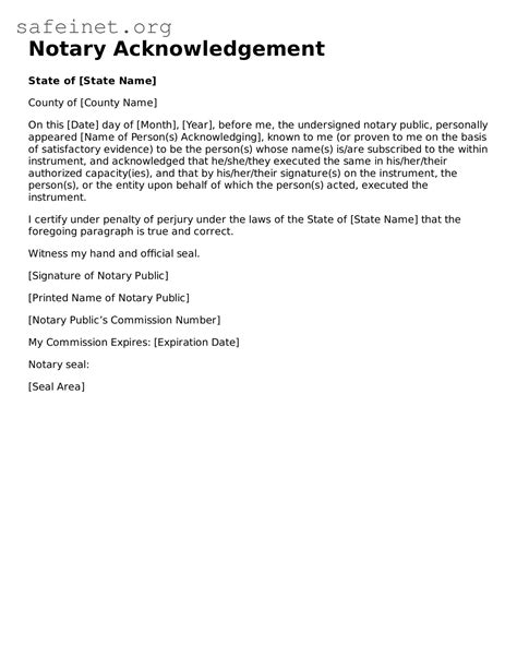 Free Notary Acknowledgement PDF Template ≡ SafeInet