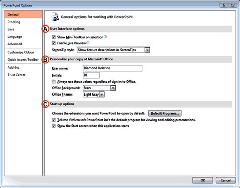 General Program Options In Powerpoint 2013 For Windows