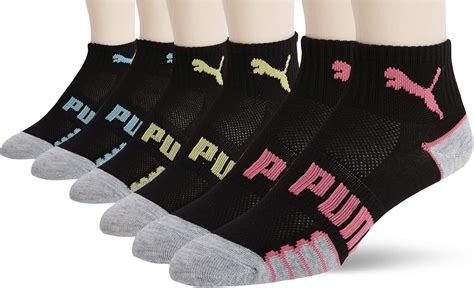 Puma Womens 6 Pack Quarter Crew Socks Black Medium Uk Clothing