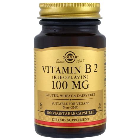 Solgar Vitamin B2 100 Mg 100 Vegetable Capsules Mega Vitamins