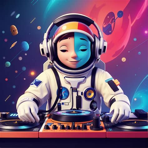 Astronauta bonito tocando DJ Música eletrônica fone de ouvido