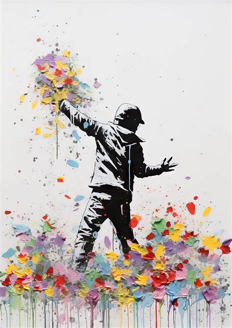 Banksy Inspired Flower Thrower Poster – Vibrant Street Art Decor