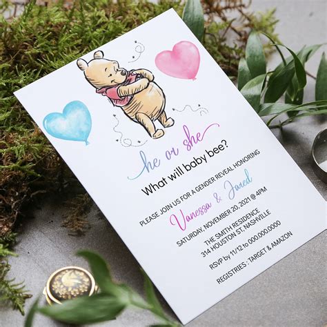 Winnie The Pooh Bear Gender Reveal Invitation Template He Or Etsy