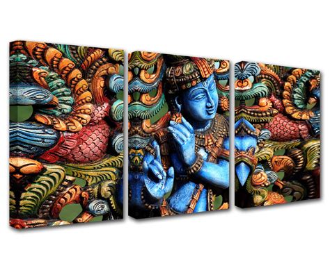 Buy Hinduism Canvas Wall Art for Living Room Decor 3 Pieces Wooden ...