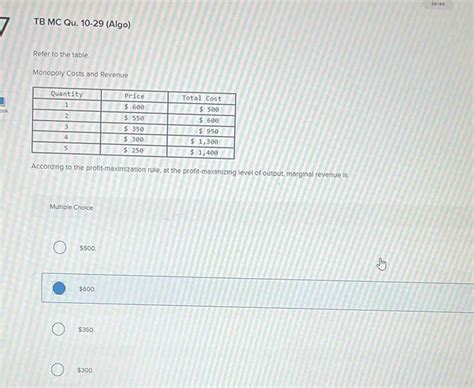 Solved Saved Tb Mc Qu Algo Refer To The Table Monopoly Costs