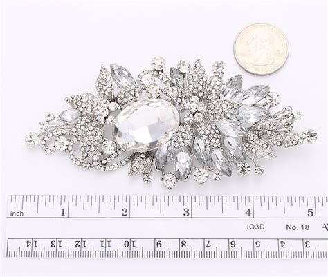 Bridal Dress Pin Sash Brooch Large Crystal Silver Brooch Etsy