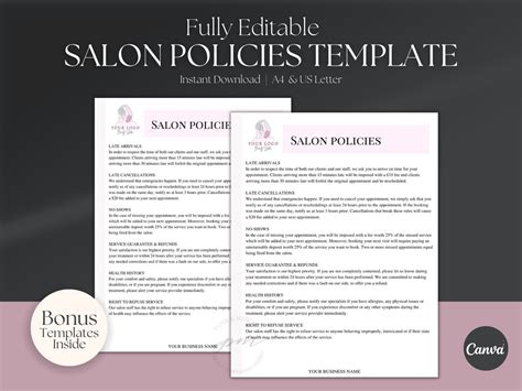 Editable Salon Policies Template Editable Spa Policies Template