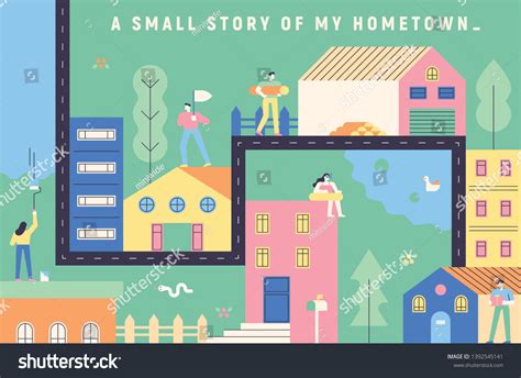 Hometown Illustration Map Concept Flat Design Stock Vector (Royalty Free) 1392545141 | Shutterstock