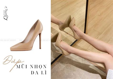 ĐÚP MŨI NHỌN NUDE LÌ Giày Cao Gót Queens