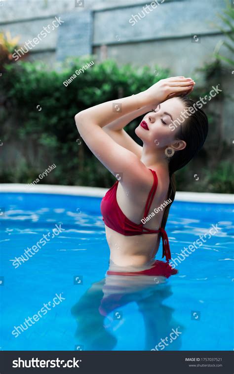 Sexy Model Wearing Bikini Pool Stock Photo Shutterstock