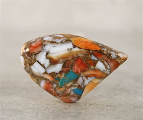 Turquoise Orange Spiny Oyster Metal Matrix Designer Cabochon Etsy