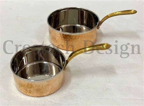 Golden And Silver Steel Copper Hammered Saucepan Round Capacity