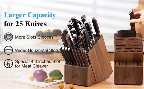 Enoking Knife Block Without Knives Large Knife Holder 25 Slots Acacia