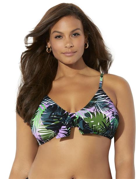 Swimsuits For All Women S Plus Size Mentor Tie Front Bikini Top Camo Palm Walmart