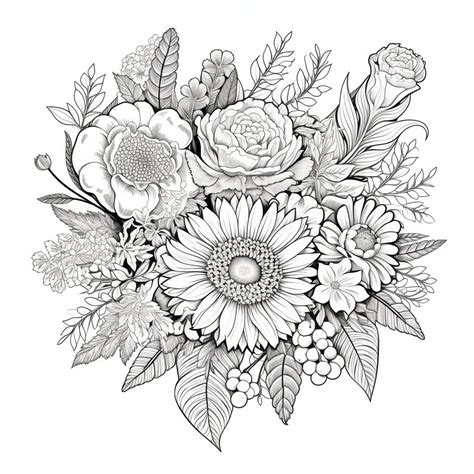 Floral Bouquet Adult Coloring Pages Detailed Flower Printable 56 Digital Downloads Etsy